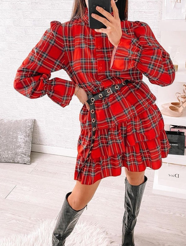 Abito modello chemisier con fantasia tartan scozzese - Scozzese rosso - Level Stores