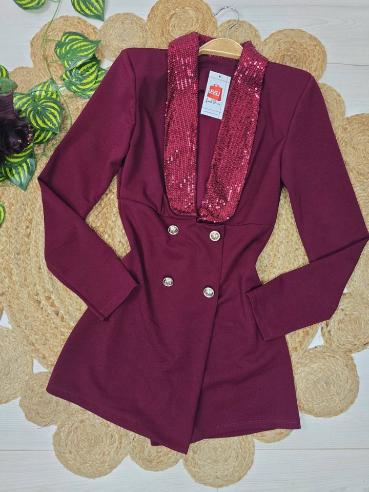 Abito tuta con pantaloncino con paillettes elegante elasticizzato Marrone Level Stores