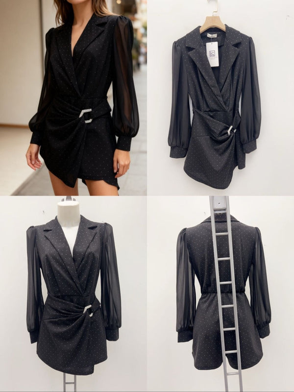 Abito tuta con pantaloncino strass elegante elastico in vita Nero Level Stores