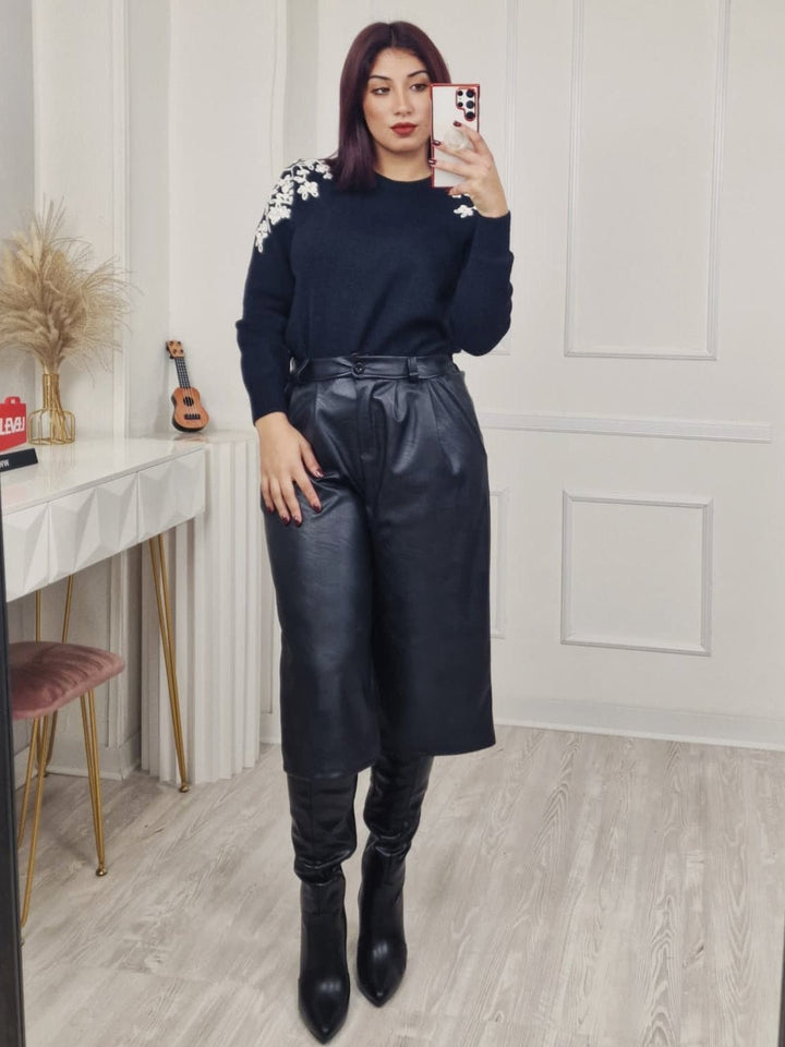 Bermuda in ecopelle con elastico in vita Nero Level Stores