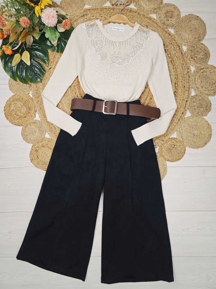 Bermuda Pantalone palazzo in dainetto dotati di elastico in vita inclusa la cintura Nero Level Stores