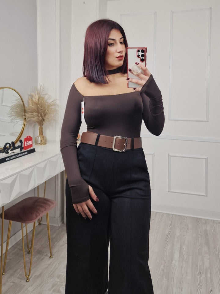 Bermuda Pantalone palazzo in dainetto dotati di elastico in vita inclusa la cintura Nero Level Stores