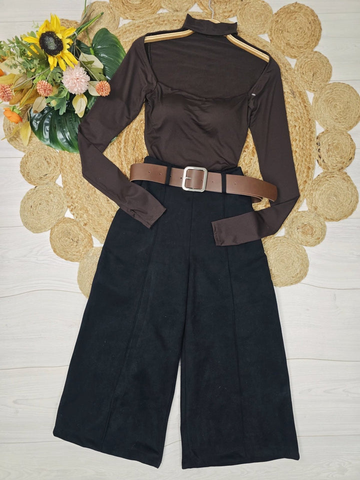 Bermuda Pantalone palazzo in dainetto dotati di elastico in vita inclusa la cintura Nero Level Stores