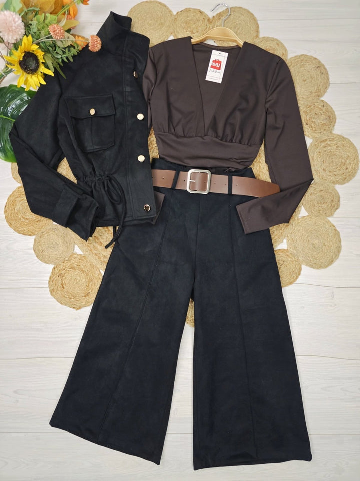 Bermuda Pantalone palazzo in dainetto dotati di elastico in vita inclusa la cintura Nero Level Stores