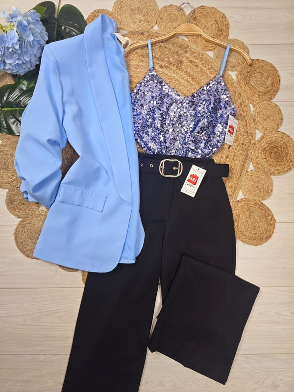 Blazer con fodera con manica tre quarti Spalle Morbida modello Zara - Celeste - Level Stores