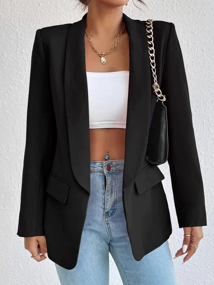 Blazer con spalle in tinta unita Manica lunga - Nero - Level Stores