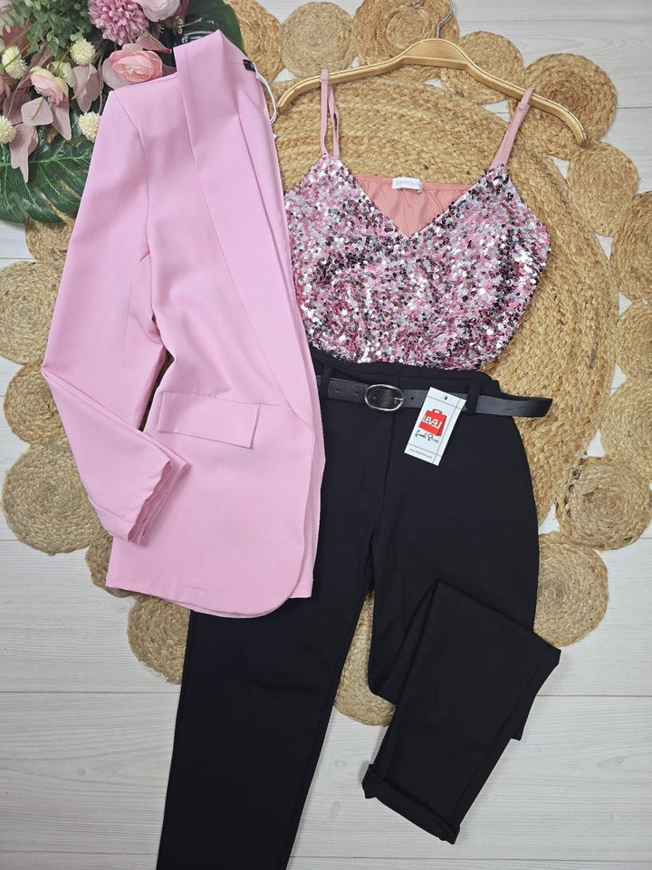 Blazer con spalle in tinta unita Manica lunga modello zara - Rosa - Level Stores