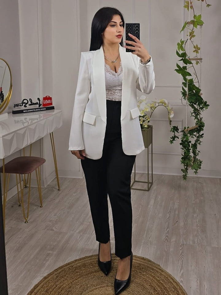 Blazer con spalle in tinta unita Manica lunga modello zara - Bianco - Level Stores