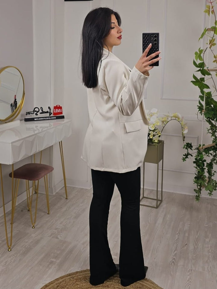 Blazer con spalle in tinta unita Manica lunga modello zara - Bianco - Level Stores