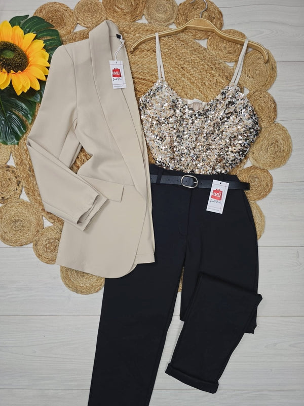 Blazer con spalle Manica lunga modello zara sagomata - Beige - Level Stores