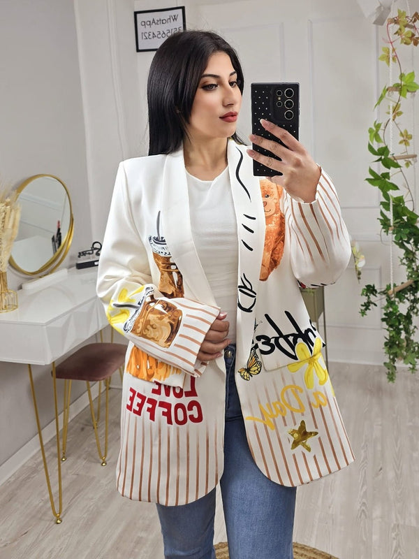 Blazer fantasia teddy con tasche finte interno foderato - Bianco - Level Stores