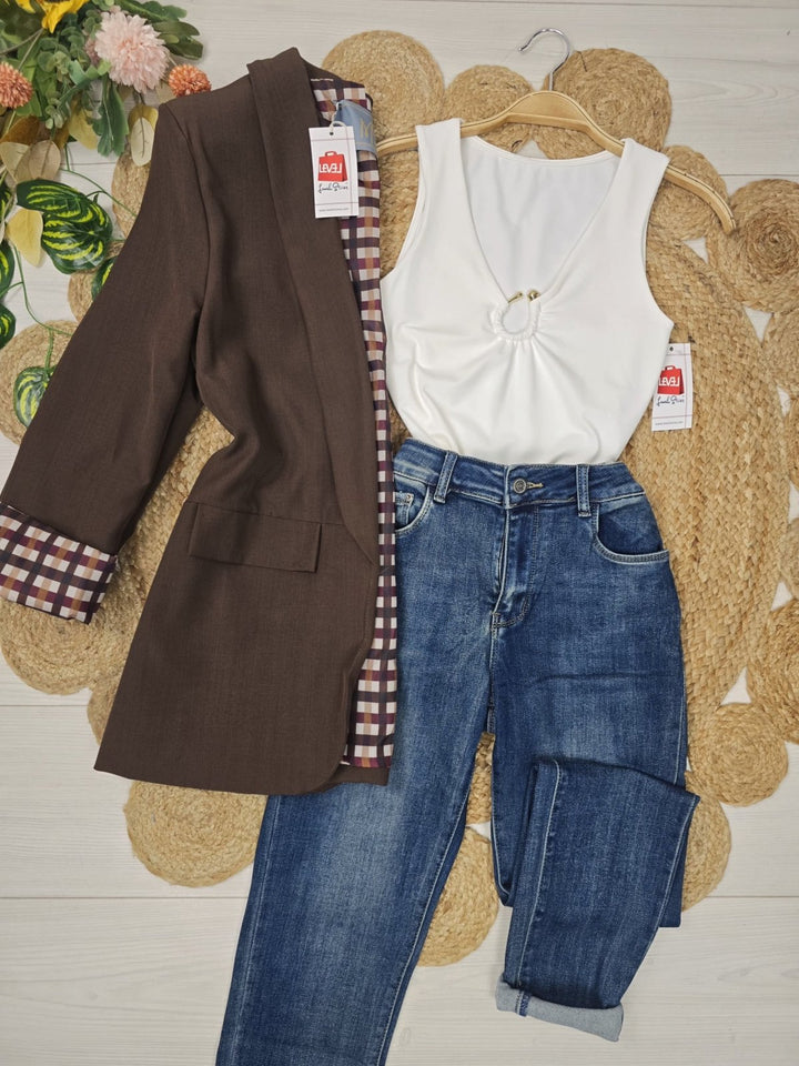 Blazer giacca con fodera manica lunga e tasche estetiche Bordo Level Stores