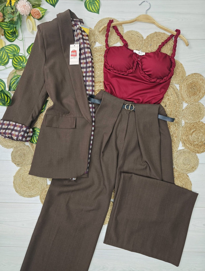 Blazer giacca con fodera manica lunga e tasche estetiche Marrone Level Stores