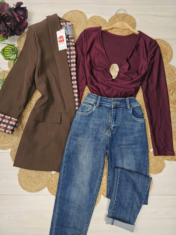 Blazer giacca con fodera manica lunga e tasche estetiche Bordo Level Stores