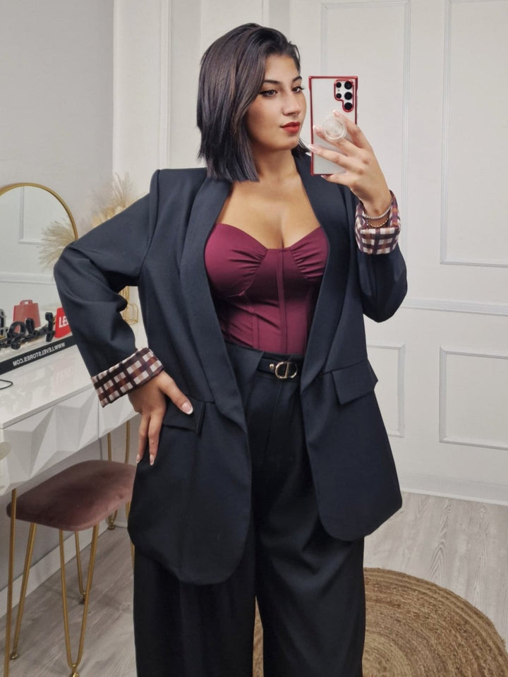 Blazer giacca con fodera manica lunga e tasche estetiche Nero Level Stores