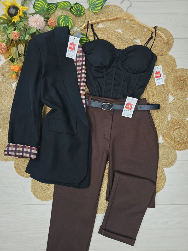 Blazer giacca con fodera manica lunga e tasche estetiche Nero Level Stores