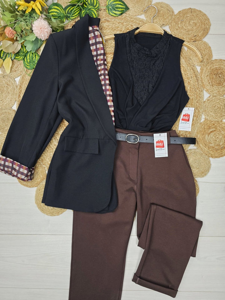Blazer giacca con fodera manica lunga e tasche estetiche Nero Level Stores