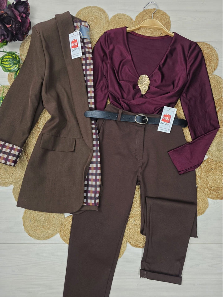 Blazer giacca con fodera manica lunga e tasche estetiche Marrone Level Stores