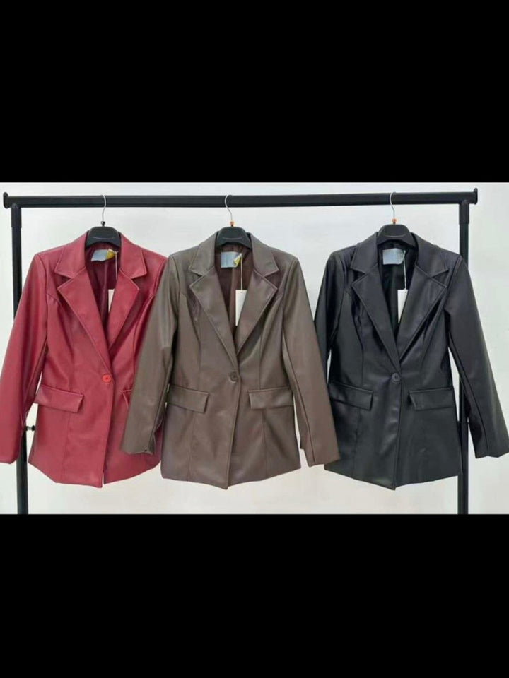 Blazer giacca in ecopelle con bottoni Nero Level Stores