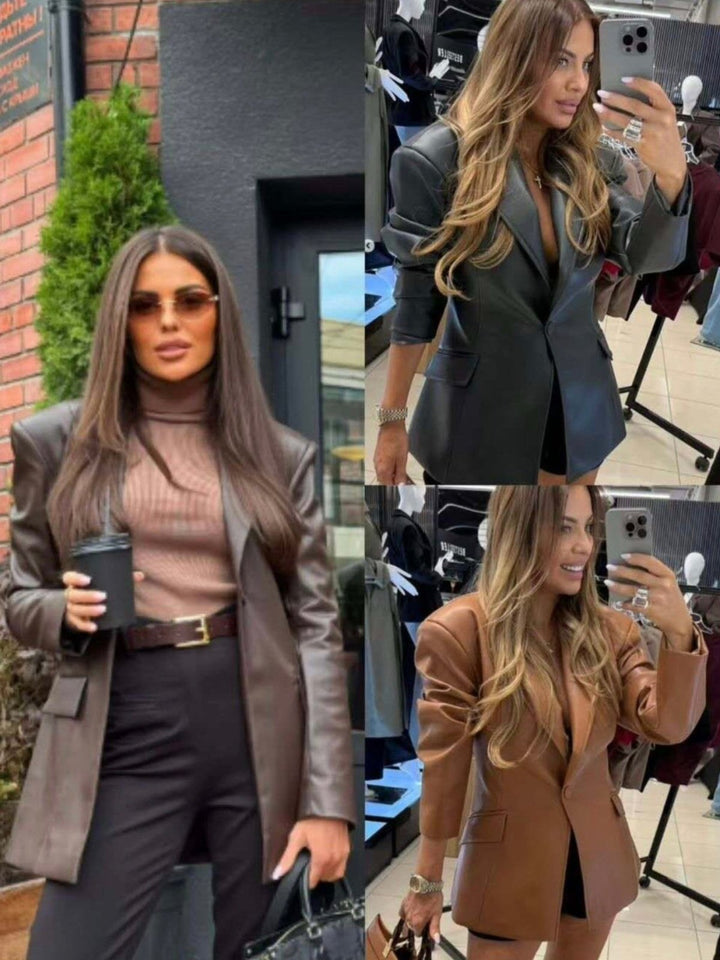 Blazer giacca in ecopelle con bottoni Nero Level Stores