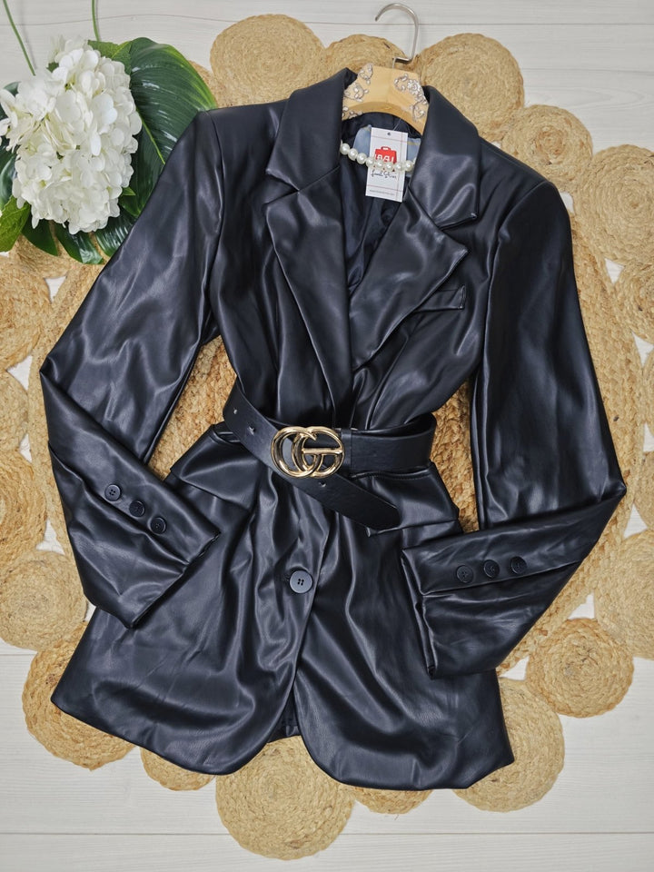 Blazer giacca in ecopelle con bottoni Marrone Level Stores