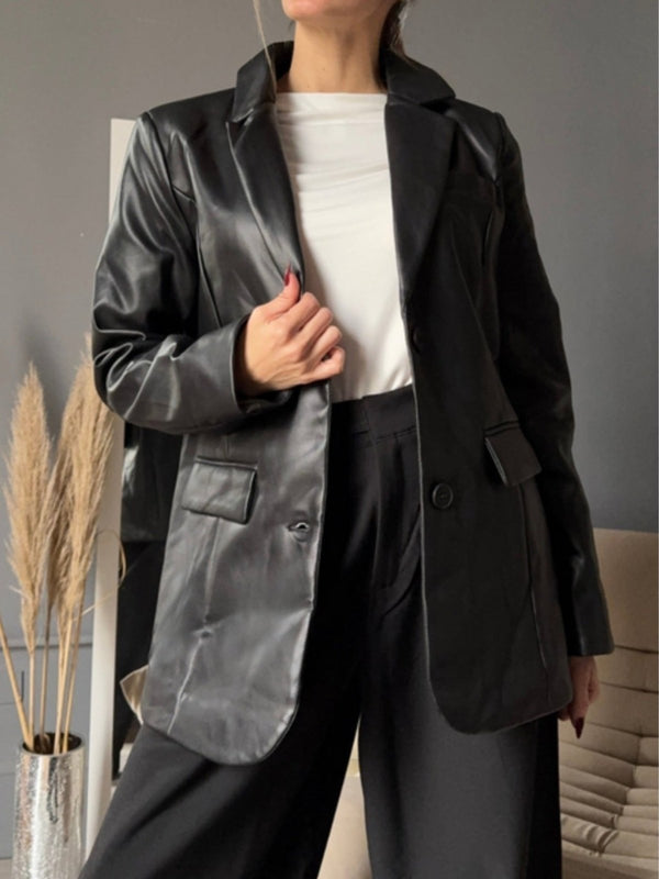Blazer giacca in ecopelle con bottoni Nero Level Stores
