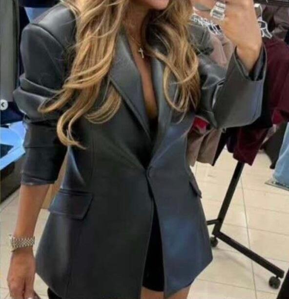 Blazer giacca in ecopelle con bottoni Nero Level Stores