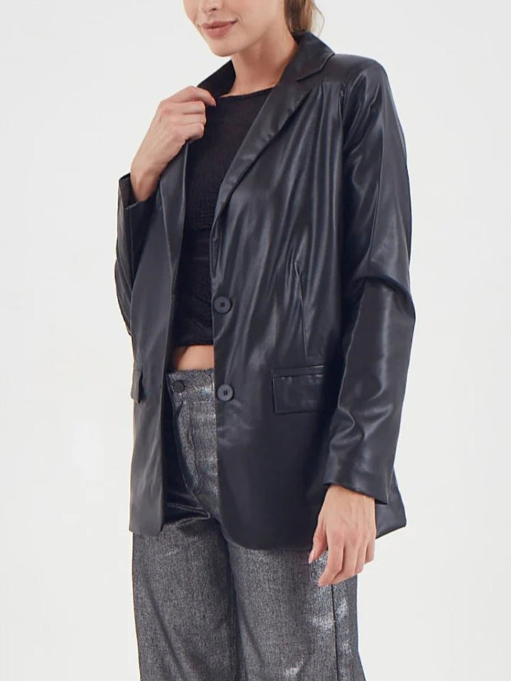 Blazer giacca in ecopelle con bottoni Marrone Level Stores