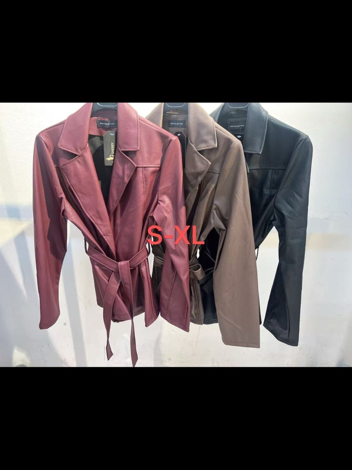 Blazer giacca in ecopelle in ecopelle con bottone inclusa la cintura Nero Level Stores