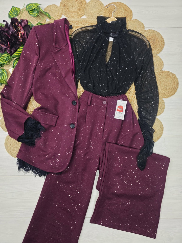 Blazer giacca in lurex con pizzo con fodera con bottoni Nero Level Stores