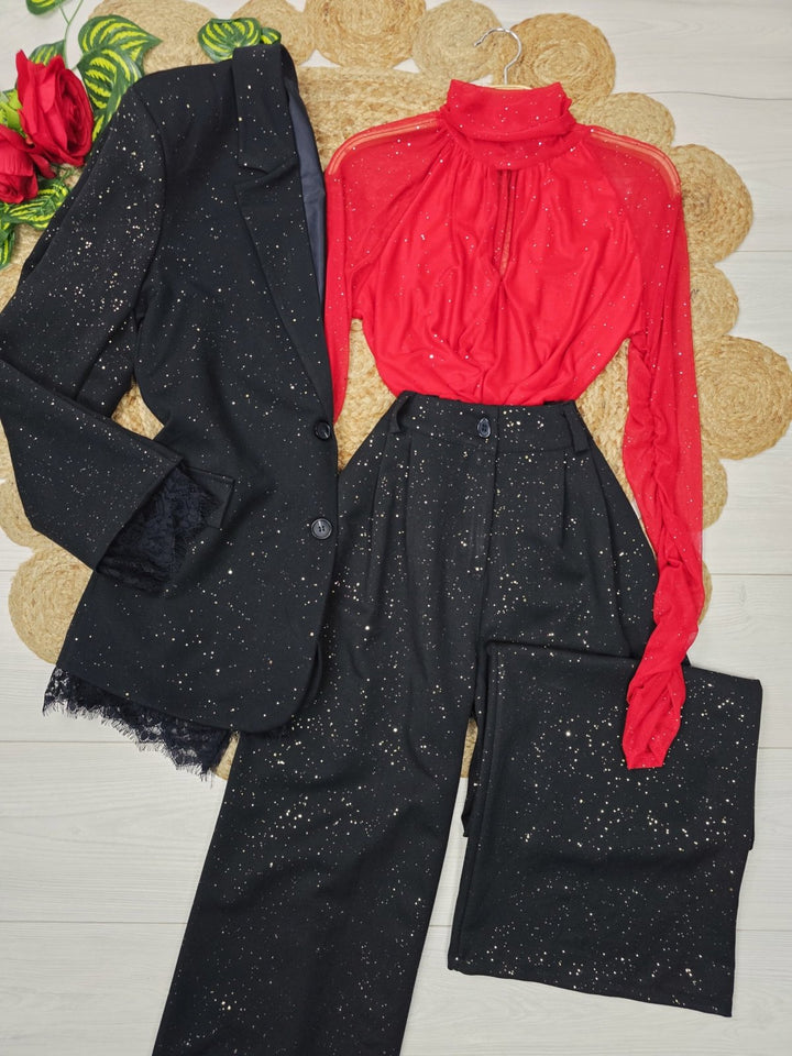 Blazer giacca in lurex con pizzo con fodera con bottoni Bordo Level Stores