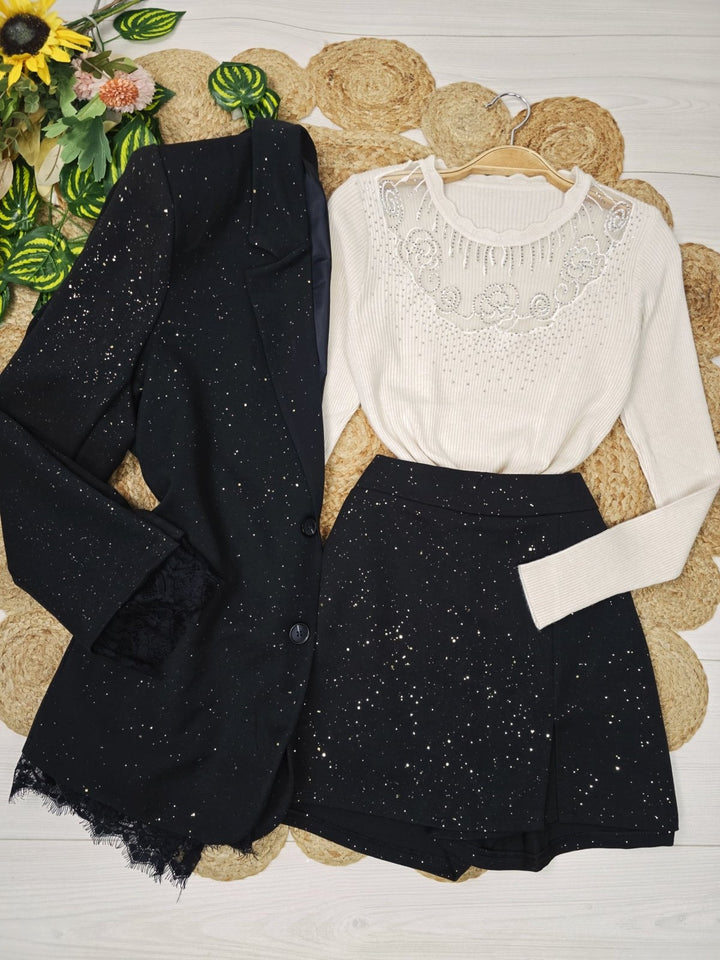 Blazer giacca in lurex con pizzo con fodera con bottoni Bordo Level Stores