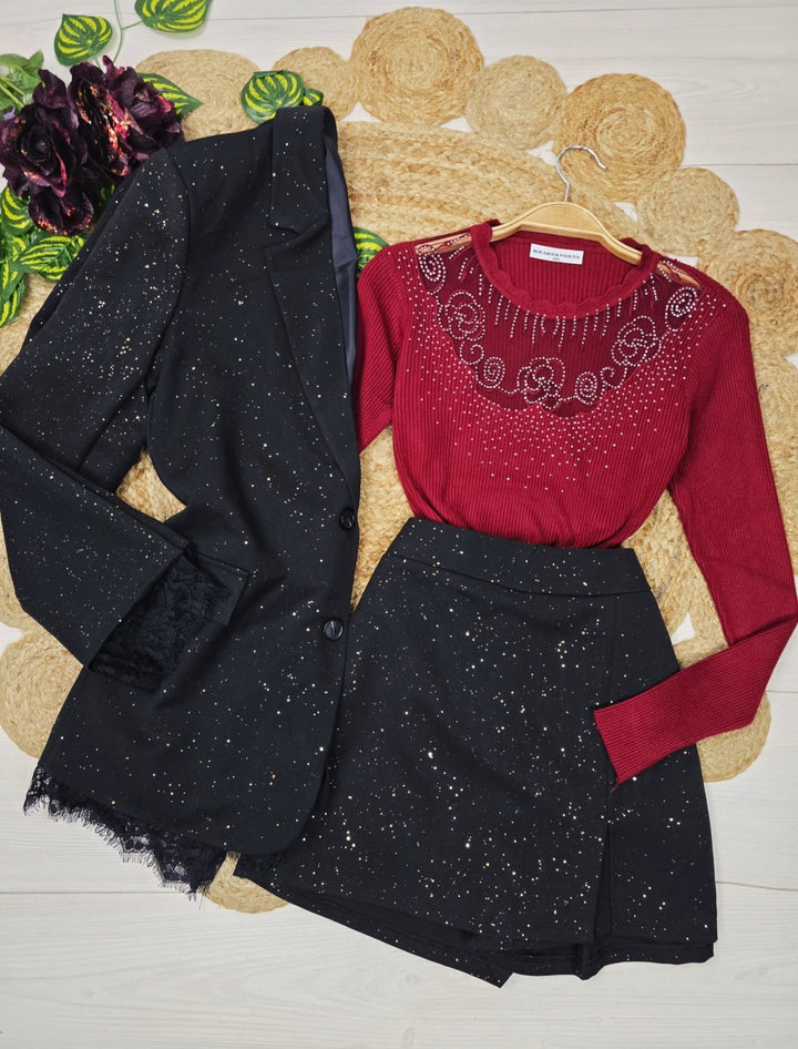 Blazer giacca in lurex con pizzo con fodera con bottoni Bordo Level Stores