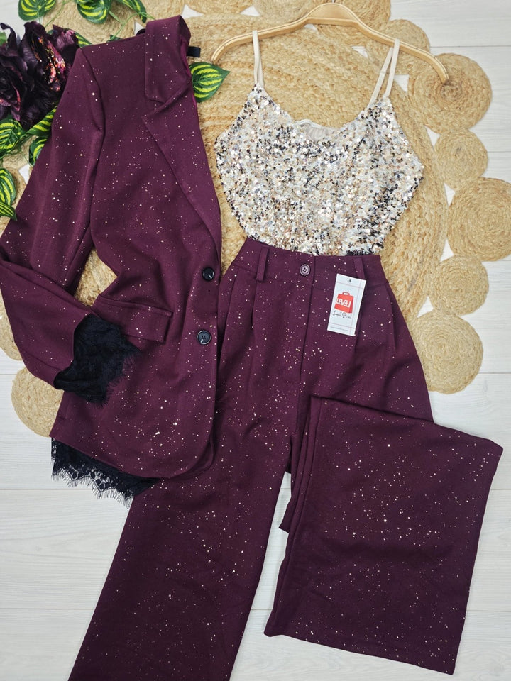 Blazer giacca in lurex con pizzo con fodera con bottoni Bordo Level Stores