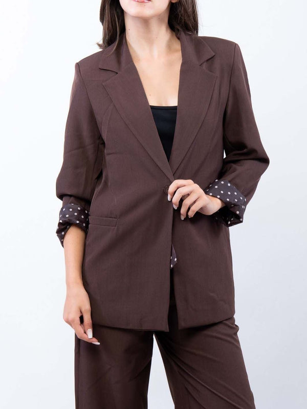 Blazer Giacca manica lunga con spalline bottone e foderata casual Marrone Level Stores