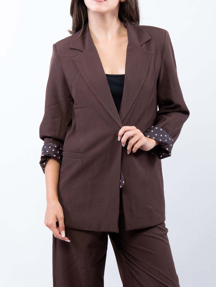 Blazer Giacca manica lunga con spalline bottone e foderata casual Marrone Level Stores