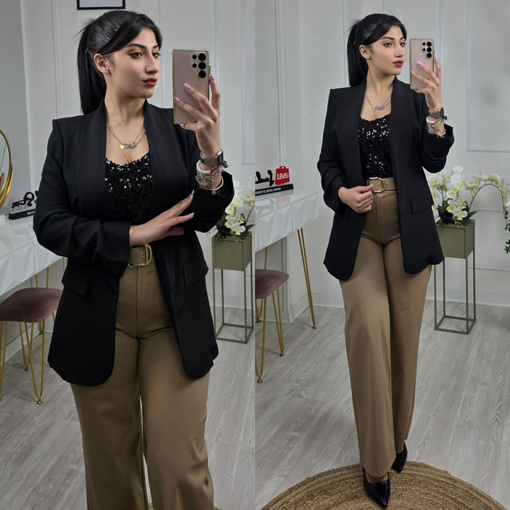 Blazer Giacca manica tre quarti modello Zara Sagomata spalline casual - Celeste - Level Stores