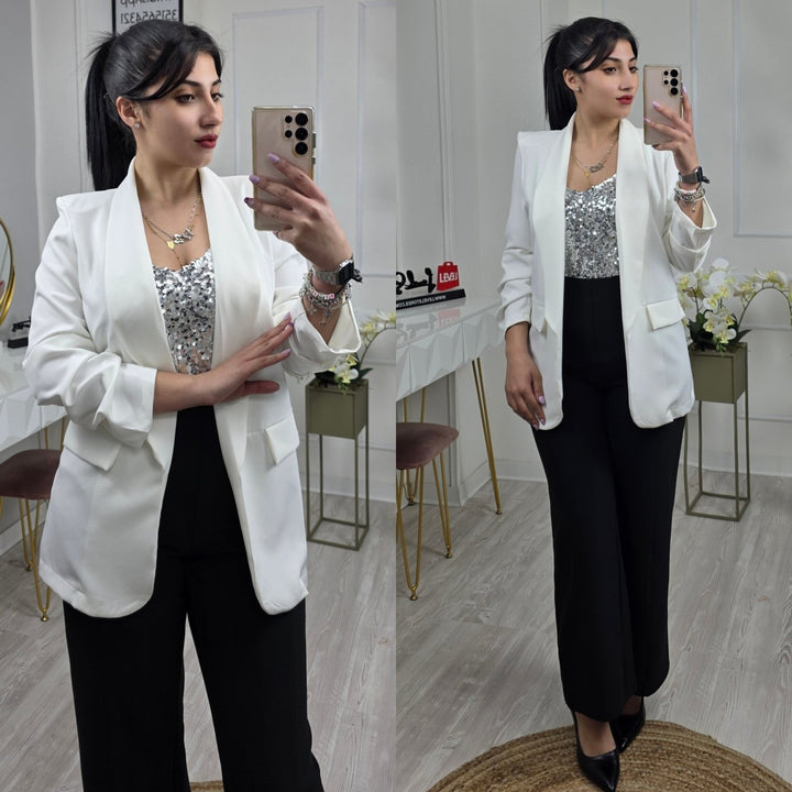 Blazer Giacca manica tre quarti modello Zara Sagomata spalline casual - Bianco - Level Stores