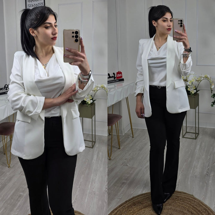 Blazer Giacca manica tre quarti modello Zara Sagomata spalline casual - Bianco - Level Stores