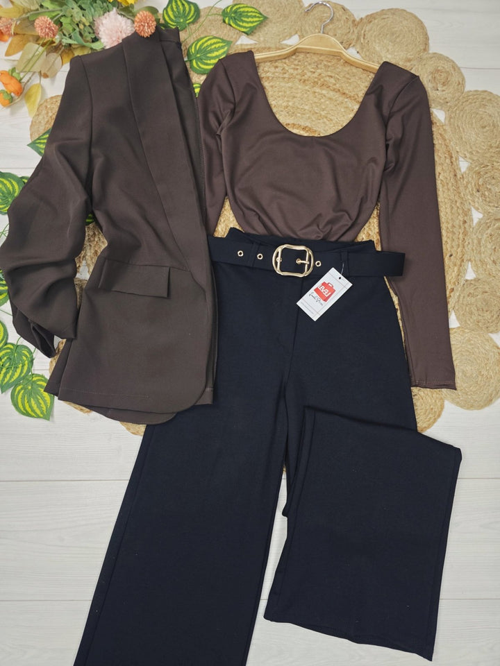 Blazer Giacca manica tre quarti modello Zara spalline casual Marrone Level Stores