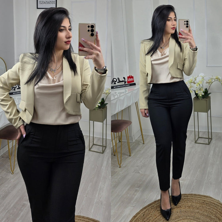 Blazer modello corta con spalle manica lunga - Beige - Level Stores