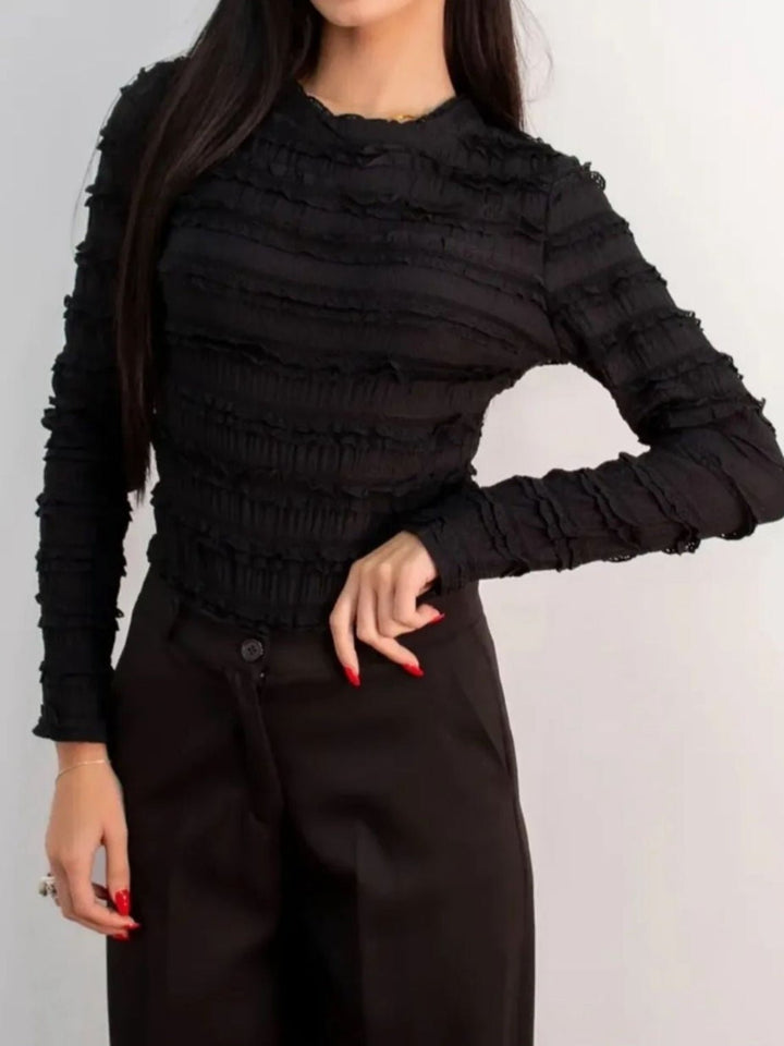 Body a manica lunga con volant Nero Level Stores