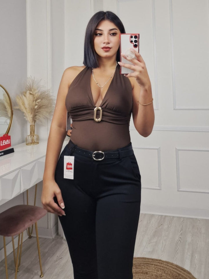 Body con coppe preformate aderente elasticizzato Nero Level Stores