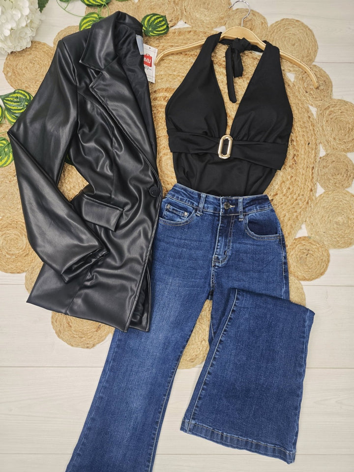 Body con coppe preformate aderente elasticizzato Nero Level Stores