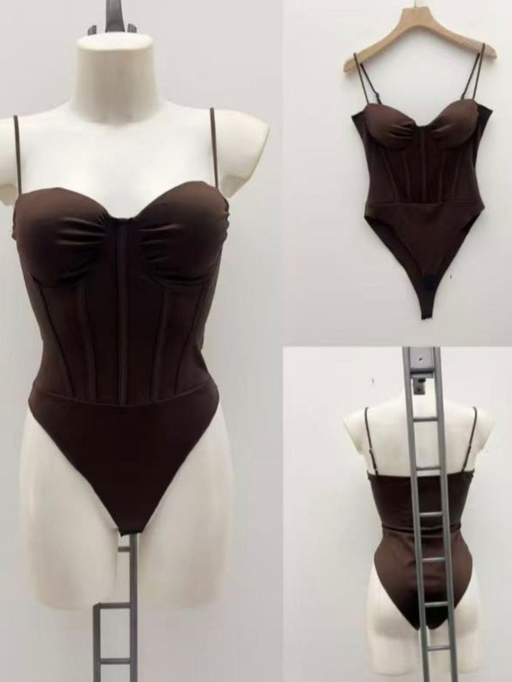 body con coppe preformate con bretelle aderente elasticizzato Marrone Level Stores
