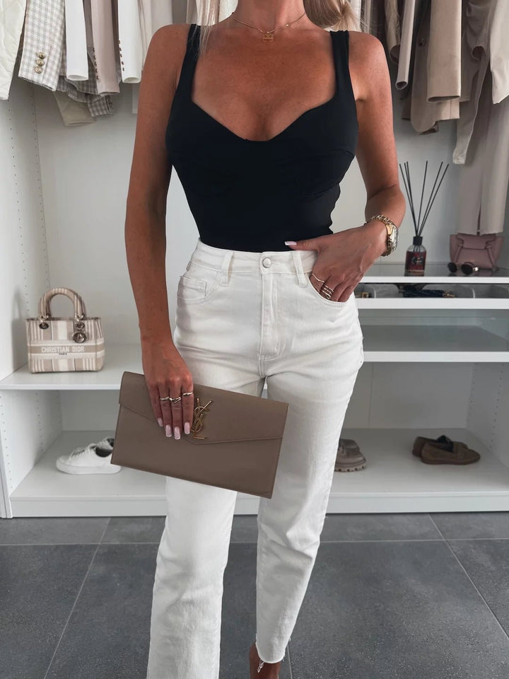 Body Donna in lycra con coppe scollo a cuore - Bianco - Level Stores