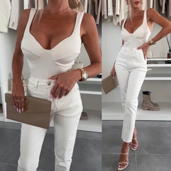 Body Donna in lycra con coppe scollo a cuore - Nero - Level Stores