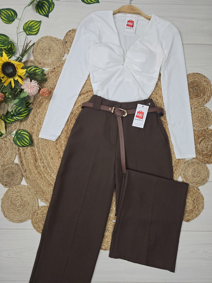 Body elasticizzato scollo a V Coppe preformate manica lunga aderente Casual Bordo Level Stores