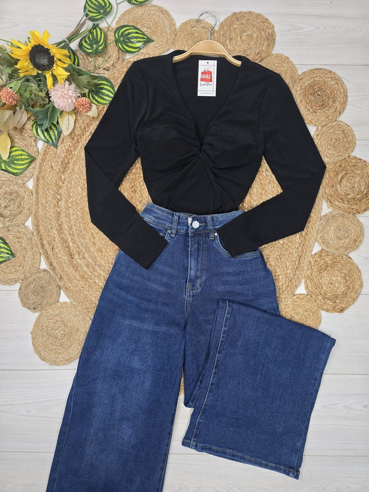 Body elasticizzato scollo a V Coppe preformate manica lunga aderente Casual Bordo Level Stores
