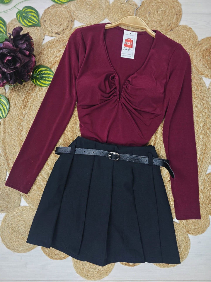 Body elasticizzato scollo a V Coppe preformate manica lunga aderente Casual Bordo Level Stores
